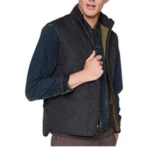 J.Crew Mercantile Men's Walker quilted vest black with green/khaki lining
